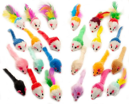 Fashion's Talk Assorted Mice Cat Toys Furry Rattle Mouse Kitten Toy Mini Mice for Indoor Cats Interactive Play Color Varies 24 Count