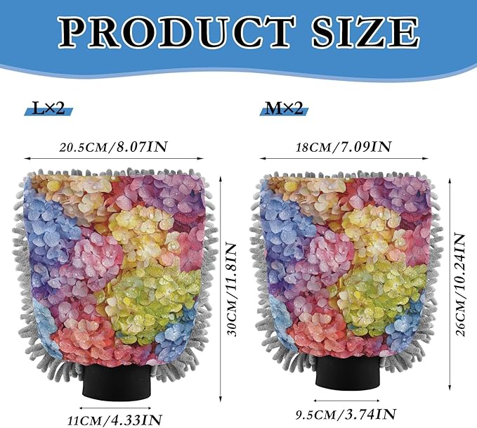 Car Wash Mitt Microfiber Wash Mitts for Car Washing Scratch-Free Cleaning Gloves Soft Non Absorbent Chenille Auto Hand Mitt Medium 2Pack Colorful Hydrangea