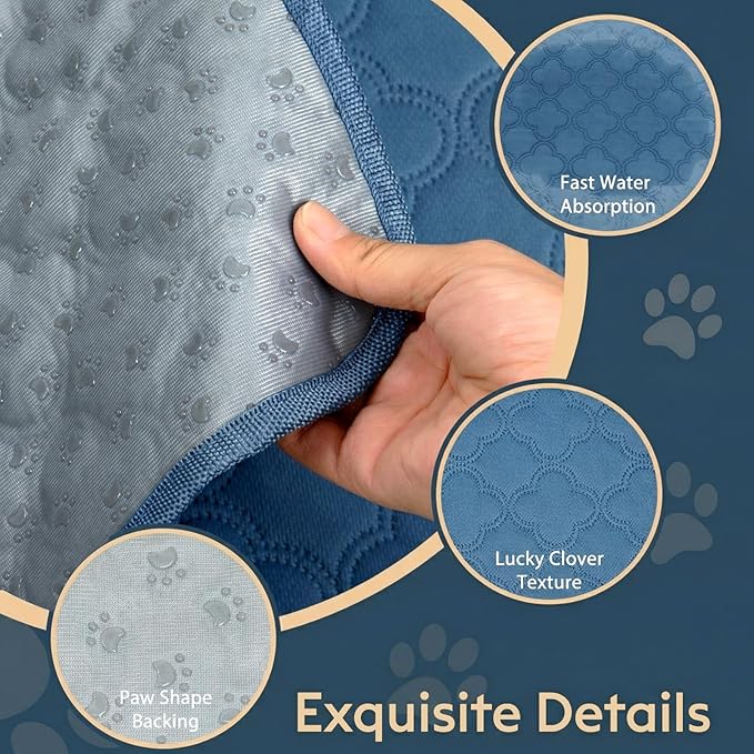FunFurry Washable Pee Pads for Dogs - 2 Pack Reusable Pee Pads，Waterproof Puppy Pads，Pet Training Pads，Super Absorbent with Dog Paw Shape Non-Slip Backing (Blue, 24" X 24" - 2 Pack)