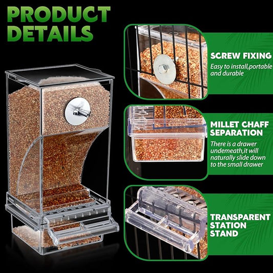 Yaomiao 4 Pcs No Mess Small Bird Feeders Automatic Parakeet Water Dispenser Clear Quail Feeder and Watered Cage Accessories for Small and Medium Parakeet Cockatiel Canary(Assorted,Transparent)