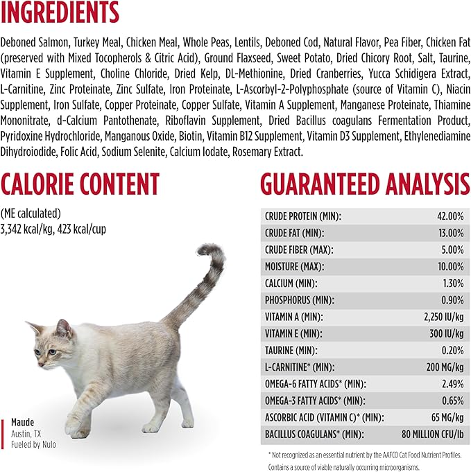 Nulo Freestyle Adult Trim Dry Cat Food - Salmon & Lentils, High Protein, Grain Free, Weight Management Kibble with Probiotics & L-Carnitine, 2lb Bag