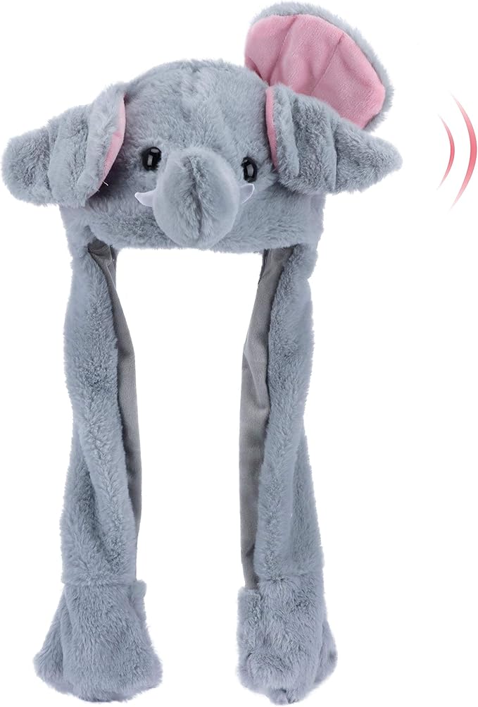Bubblepompom Animal Hat with Ears Moving Jumping Pop Up Beating Hat Plush Holiday Cosplay Dress Up Funny Gift for Kids