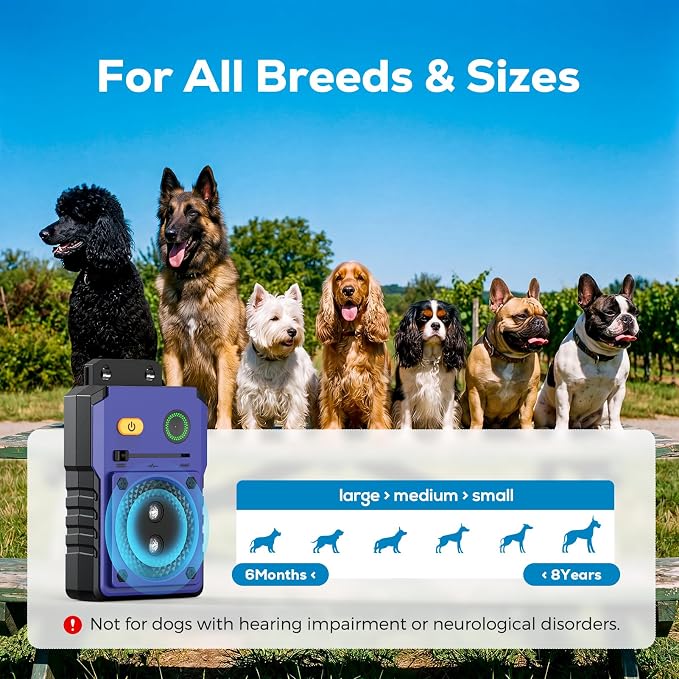 Anti Barking Device for Dogs, 3 Modes Ultrasonic Dog Bark Deterrent with 50FT Long Range, Type-C Rechargeable Bark Box, IP65 Waterproof No More Barking Control Device for Indoor Outdoor Training