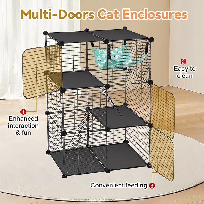 VISCOO Cat Cage(for Kitten), 3-Tier DIY Catio Cat Enclosures, 24" x 16" x 36" Cat Playpen Indoor & Outdoor with Hammock, Detachable Metal Wire Cats Crate, Exercise Place for Squirrel, Ferret