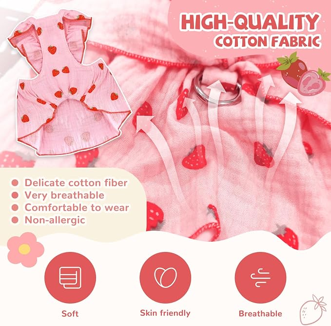 Dog Dresses for Small Dogs Girl Female Cat Clothes Cat Dress Cute Cotton Extra Summer Bow Decor Printed Strawberry Dog Birthday Outfit Small Puppy Clothes