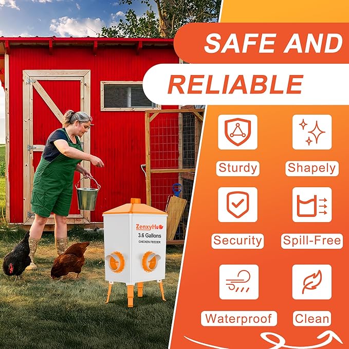 ZenxyHoC DIY Chicken Feeders No Waste, 6 Ports Poultry Feeder with Hole Saw for Buckets Troughs Orange