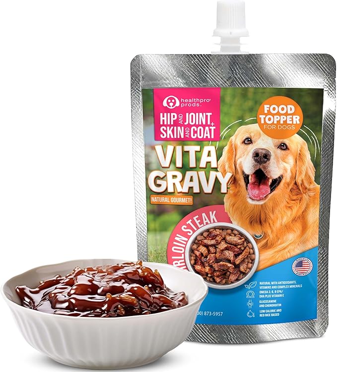 VitaGravy Dog Food Topper for Dry Dog Food Wet Dog Food in Real Sirloin Steak Delicious Flavour. Dogs Love Rich Gravy Texture than Bone Broth for Dogs. Farmers Dog Food toppers, Pet Food, 3.5oz, 3Pk