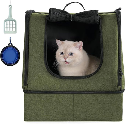 apollo walker Portable Cat Travel Litter Box with Zipped Waterproof Bag,No Collapse with Hard Base Insert at Bottom, No Leakage, No Smell, Easy to Carry, Easy to Use in Hotels, Car Green