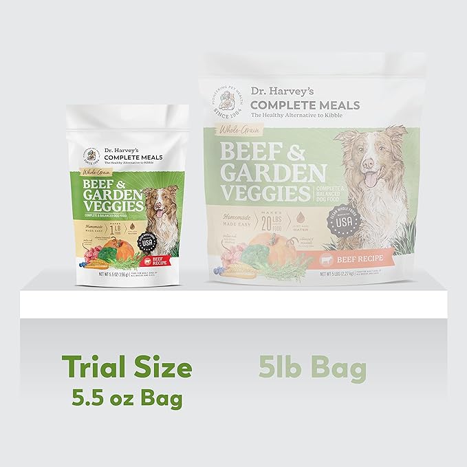 Dr. Harvey's Beef & Garden Veggies Dog Food, Whole-Grain Dehydrated Dog Food with Freeze-Dried Beef (5.5 Ounces, Trial Size)