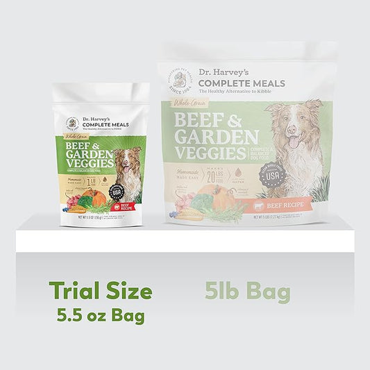 Dr. Harvey's Beef & Garden Veggies Dog Food, Whole-Grain Dehydrated Dog Food with Freeze-Dried Beef (5.5 Ounces, Trial Size)