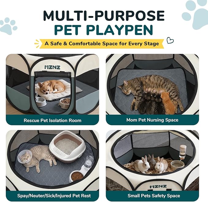 Dog Cat Playpen with Pee Pad, Portable Puppy Pet Crate Indoor for Small Dogs Cats Rabbits, Foldable Dog Cage Enclosure for Outdoor, Pop Up Dogs Tent Kennel with Carrying Case, Grey