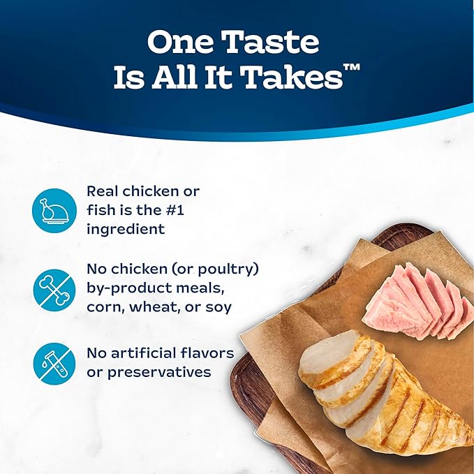 Blue Buffalo Tastefuls Wet Cat Food, Made with Natural Ingredients, Tuna and Chicken Flaked Entrées in Gravy, 3oz Cans, 4-Count Variety Pack Trial Size