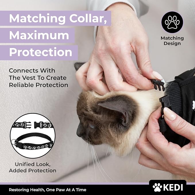 Cat Surgery Recovery Suit Female Cat Onesie for Cats After Surgery Spay Surgical Abdominal Wound Skin Diseases E-Collar Alternative Wear (Black, Medium)