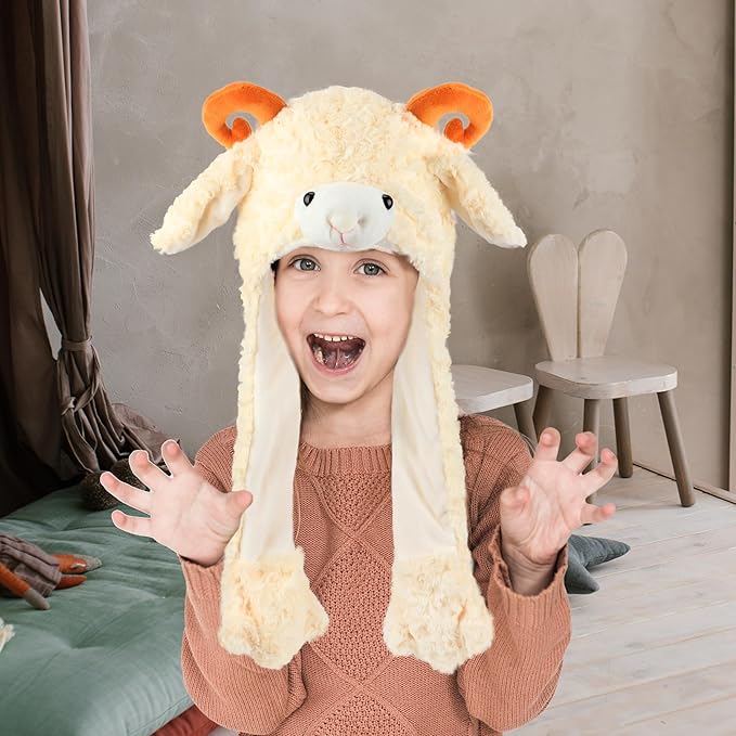 Bubblepompom Animal Hat with Ears Moving Jumping Pop Up Beating Hat Plush Holiday Cosplay Dress Up Funny Gift for Kids
