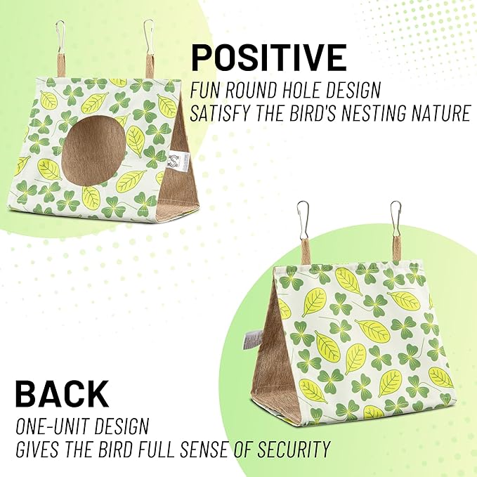 Bird Hut Parrot Bed Hanging Hammock Tent, Summer Breathable Bird Nest Snuggle Hut for Budgerigar, Parakeet, Conure, Cockatiel, Mynah, Love Birds, Finches (Yellow, M)