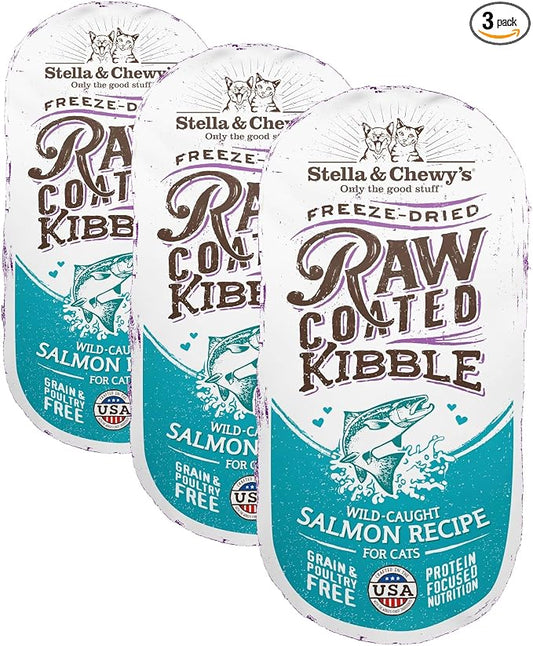 Stella & Chewy's Raw Coated Cat Food - High Protein, Grain-Free Kibble with Wild-Caught Salmon - Premium Digestive Support with Probiotics - Natural Small Kibble - Perfect for Picky Eaters - 5 lb Bag