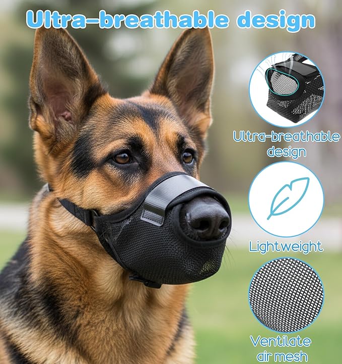 Dog Muzzle, Anti Scavenging Mesh Muzzle for Dogs, Breathable Soft Muzzles, Adjustable for Huskies and Dobermans, Allows Panting & Drinking