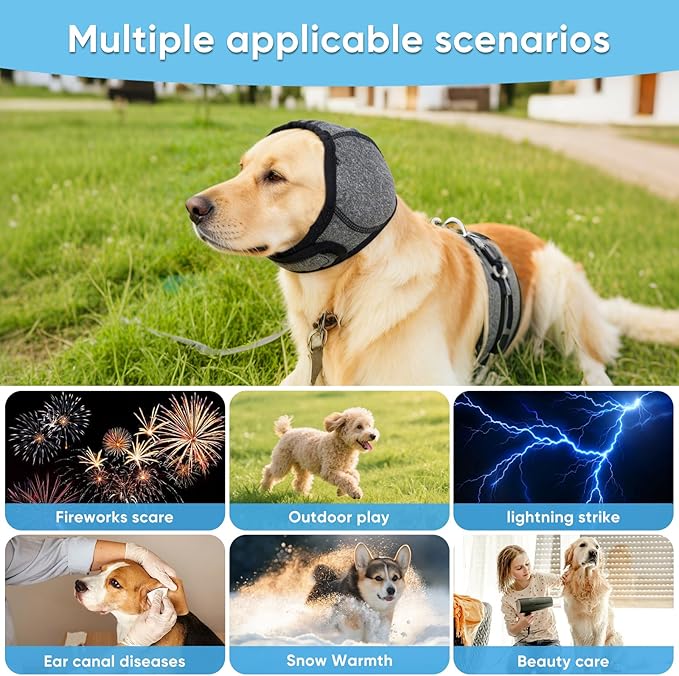 Dog Calming Hoodie,Ear Wrap Hematoma for Dogs,Dog Ear Muffs Noise Protection, Adjustable Head Cover for Anxiety Relief (Grey, Large(Head Circle:18"-24",Weight:66-94 lb))
