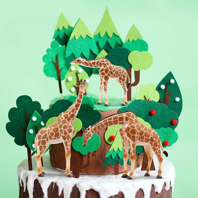 Giraffe Toy Figurines Set, 4PCS Realistic Wild Animals Figures with Giraffe Calf, Plastic Giraffe Cake Topper Birthday Gift Decor for Kids & Toddlers Ages 3+