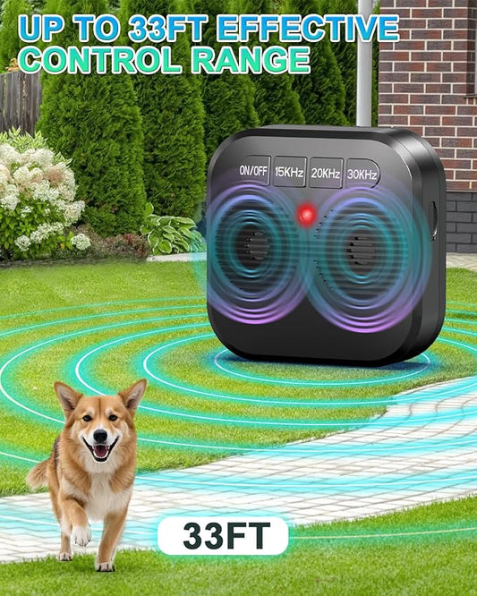 Anti Barking Device for Dogs, Dog Bark Deterrent Device, Rechargeable Ultrasonic Bark Box with 3 Modes, Safe & Effective 33FT Ultrasonic Bark Control Device Indoor, Outdoor & Garden Use (Black)