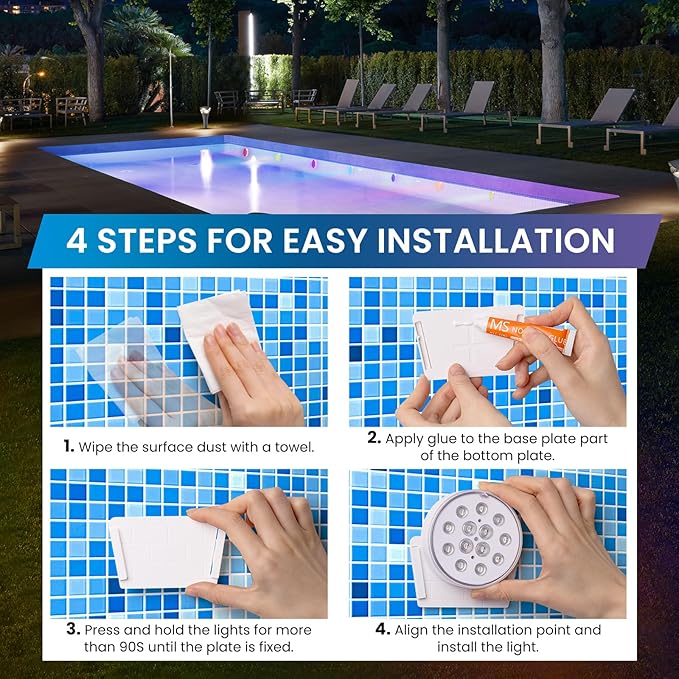 LOFTEK Pool Lights, Rechargeable Submersible LED Lights with Remote, IP68 Waterproof, 16 Colors Underwater Pool Light for Above Ground Inground Pool, Hot Tub, Shower, Bathub, Party, Vase, 4 Packs