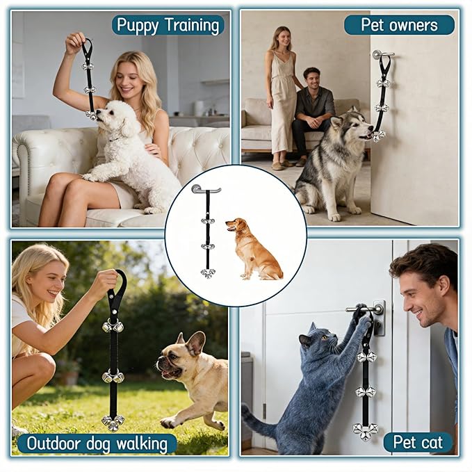 Dog Doorbell for Potty Training, Adjustable Length with 7 Extra Loud Bells, Black Nylon Strap with Metal Bells, 31-33 Inches