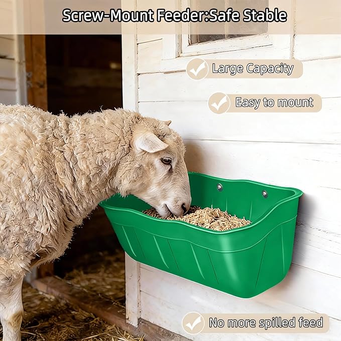 Hanging Goat Feeders,Chicken Feeder Waterer,Large Feed Trough 7.5 Quart 6 Pack,Hanging Fence Feed Trough for Poultry Livestock,Green