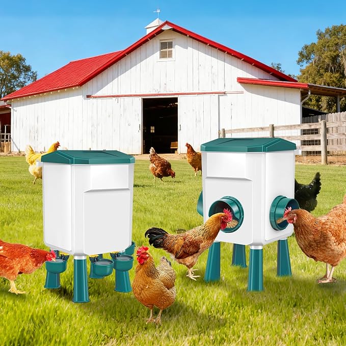 Chicken Feeder and Waterer Set 3 Gallon/26.4 Pounds, Automatic Chick Feeder and Waterer Set No Waste, Poultry Feeder Large for Hens/Ducks/Poultry