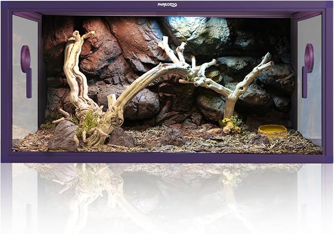 Phailozoo 50 Gallon Reptile Enclosure, Colorful Aluminum Frames Reptile Tank Assemble Within 6 Steps, Rust Proof Mesh Top for Air Circulation & Light Penetration, Dual Grommets for Multiple Wire Use