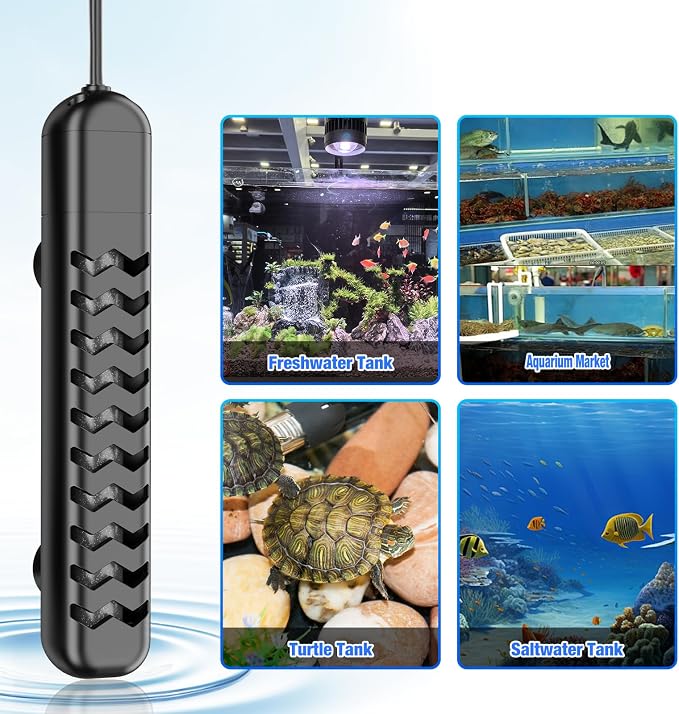 100W Submersible Fish Tank Heater for 10-20 Gallon with Auto Shut-Off When Leaving Water—Aquarium Heater, Dry-Burn & Overheat Protection, Smart LED Display for Betta Freshwater Saltwater