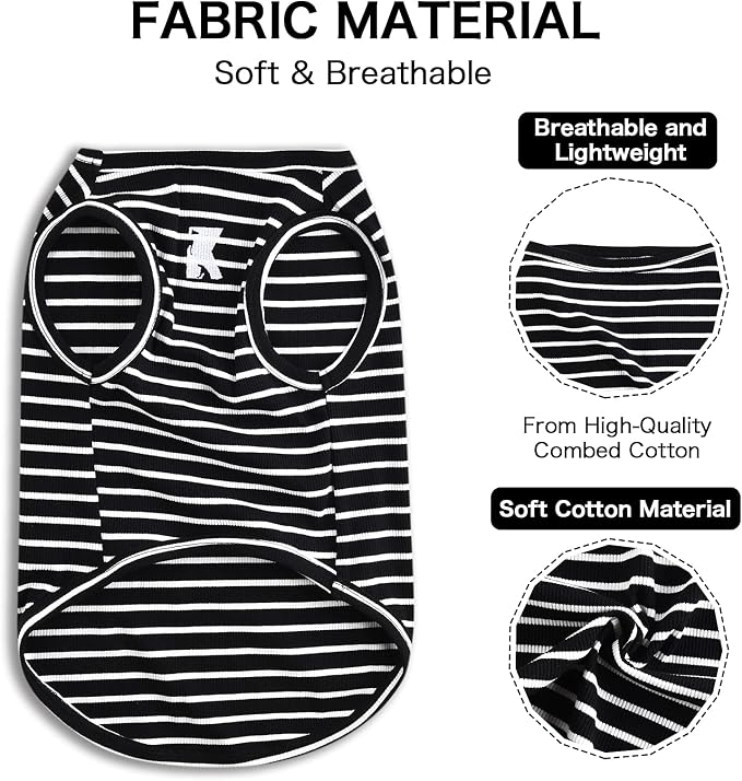 Koneseve Dog Shirt Vest Lightweight Stretchy Dog T-Shirts Soft Cool Sleeveless Stripe Vests Breathable Clothes for Puppy Kitty Cats Small Medium Large Dogs 2 Pack Black + Grey [ 6XL ]