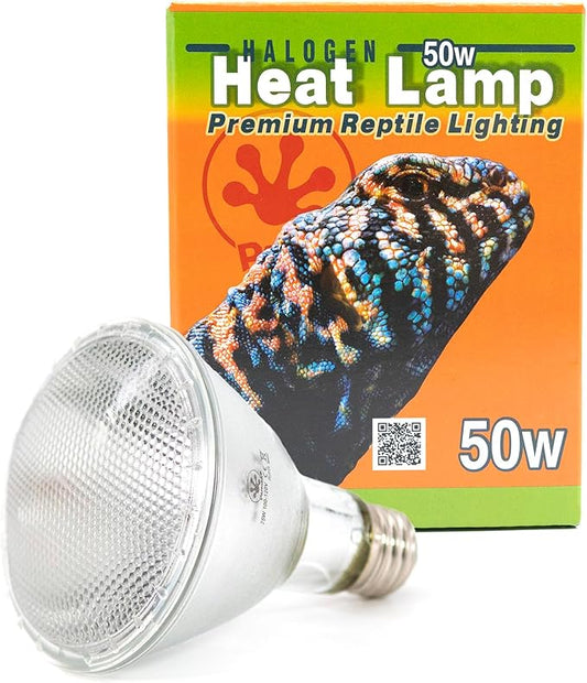 Pangea 50W Halogen Heat Lamp for Reptiles - Warming UVA and Infrared Light for Turtles, Tortoises, Bearded Dragons - Heating Bulb Terrarium Accessories, Designed for Ceramic Sockets (50 Watt)