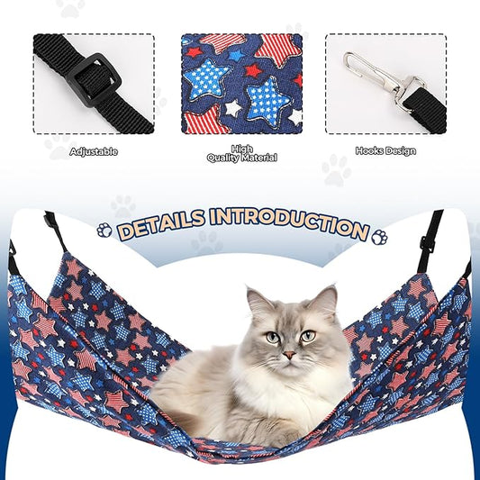Admaison Cat Hammock for Cage Hanging Reversible 2Pack,Pet Hammock Bed Adjustable,Soft Sleeping Hammock for Cats,Ferret,Puppy,Rabbits,Small Animals (L, Stars)