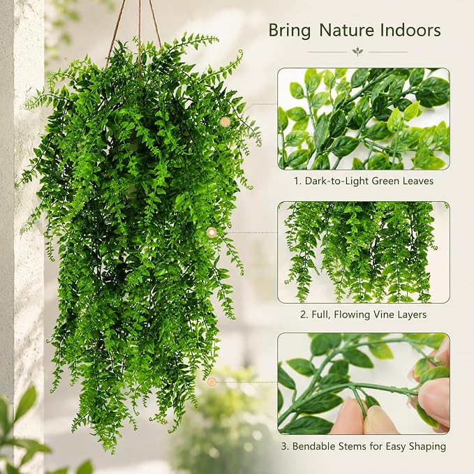 HERCOCCI 3 Pack Reptile Plants, Terrarium Hanging Plants Vines Artificial Leaves Habitat Decorations with Suction Cup for Bearded Dragon Hermit Crab Lizard Snake Geckos Chameleon