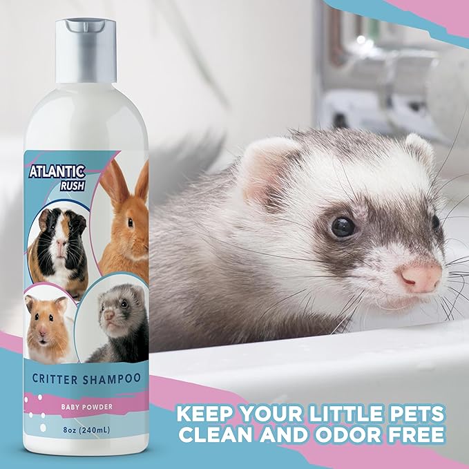 Critter Shampoo for Small Pets - 8oz Small Animal Lightly Scented Shampoo - Pet Shampoo for Small Critters Including Ferrets, Guinea Pigs, Rabbits, Hedgehogs, Hamsters & Sugar Gliders (Baby Powder)