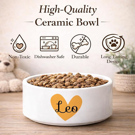 Custom Cat Bowl | Personalized Food & Water Dish with Name | Microwave & Dishwasher Safe Ceramic Pet Feeding Bowl for Kitty | Gift Idea for New Kitten Owners | White – Large