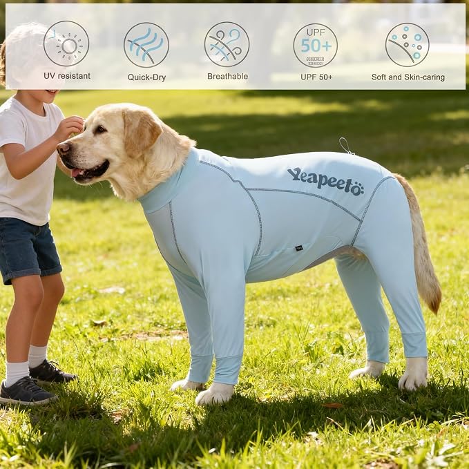 Dog Sun Protection Cooling Suit UPF 50+, Quick-Dry Breathable Jumpsuit for Large & Medium Dogs, Outdoor Dirt-Resistant Shedding Control Pet Apparel (Ice Blue, 5X-Large)