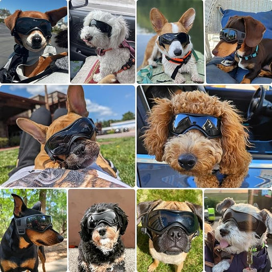 Dog Goggles Small Breed, UV Protection Dog Sunglasses for Medium Dog Outdoor Riding Driving, Medium Black