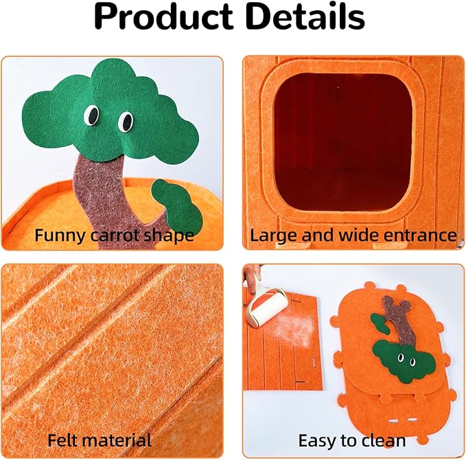 Rabbit Hideout,Felt Cloth Bunny Bed,Tree Stump Theme Guinea Pig Hideout and Bed,Small Animal Hideaway House,Rabbits Hiding Hut for Ferret Chinchilla Hedgehog