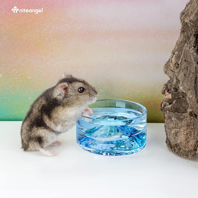 Niteangel Hamster Feeding & Water Bowls- Mount Fuji Series Glass Drinking Bowls for Dwarf Syrian Hamsters Gerbils Mice Rats or Other Similar-Sized Small Pets