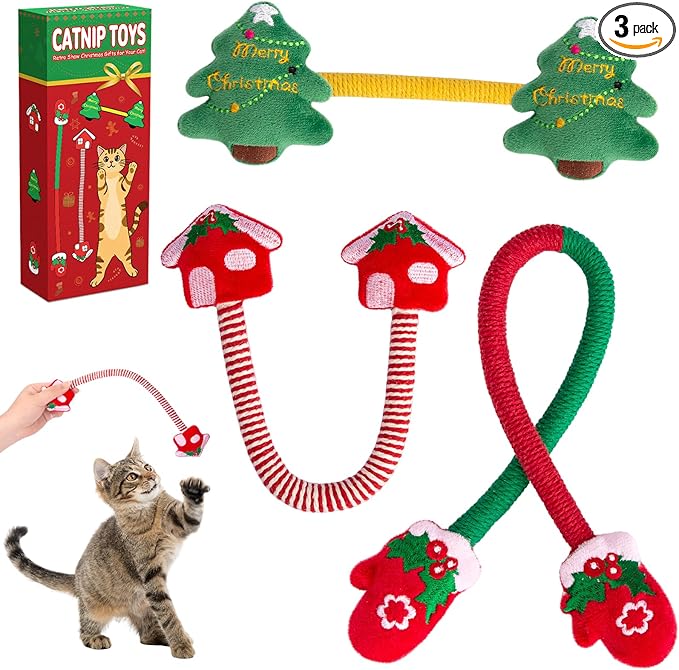 Retro Shaw Cat Chew Ropes 3PCS, Kitten Teething Toys for Indoor Cats, Natural Catnip Kicker Toys for Boredom Relief, Handmade Catnip Toys for Dental Health, Gift for Kitty