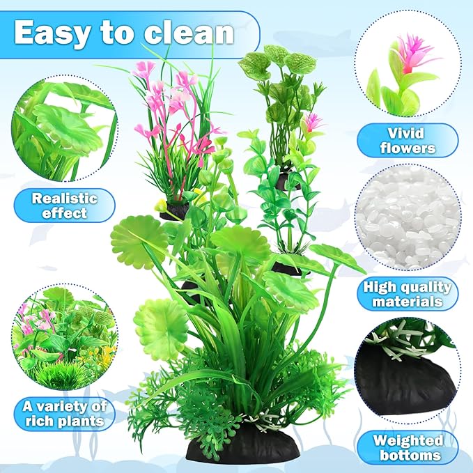QUOZUO Fish Tank Accessories Aquarium Decorations Green Plants, 11cs Small Goldfish Turtle Tank Decorations Artificial Plants, Aquarium Decor Plastic Grass Plant