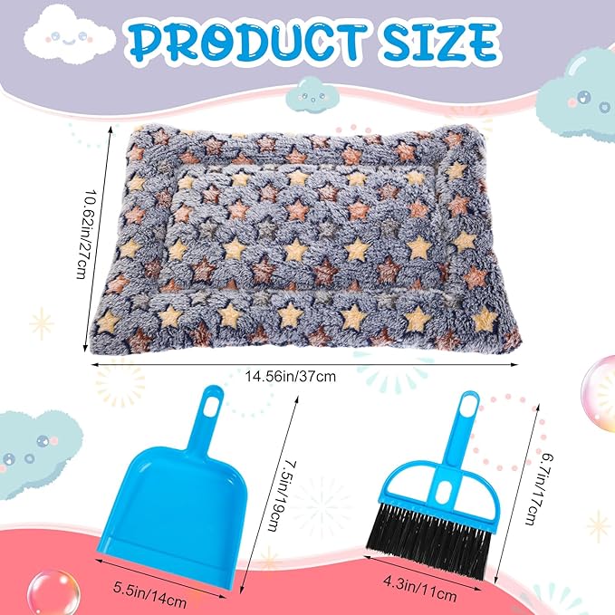 Tudomro 8 Pcs Bunny Guinea Pig Beds with Cleaning Dustpan Brush 14.5"x10.6" Warm Fleece Guinea Pig Pads Small Animal Sleeping Mats Accessories for Rabbit Hamster Squirrel Hedgehog Chinchilla Ferret