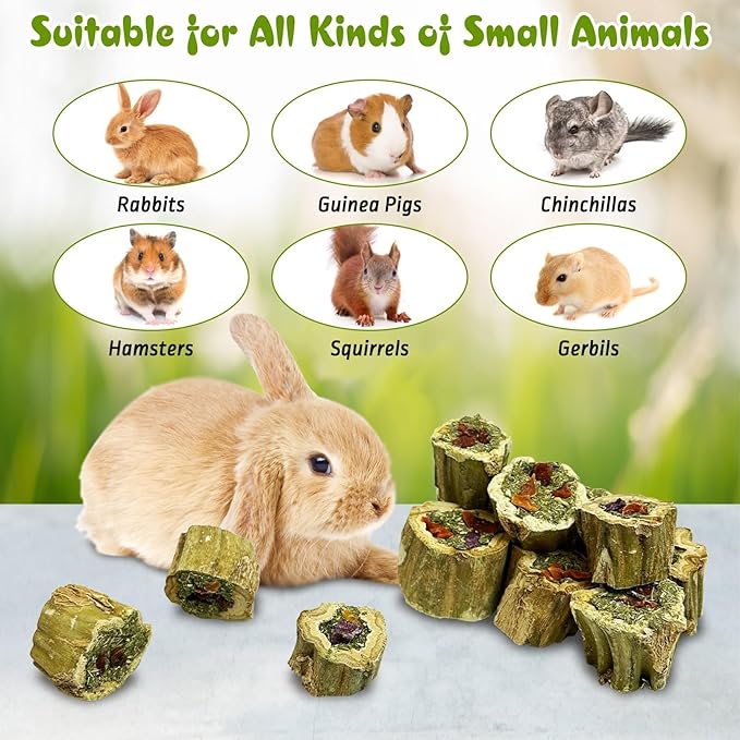 PINVNBY Rabbit Chew Toys Natural Papaya Wood Bunny Treats with Grass Carrot Apple and Sweet Potato Guniea Pig Molar Snacks for Hamster Chinchilla Gerbil Small Animals Teeth Grinding (7.05 oz)