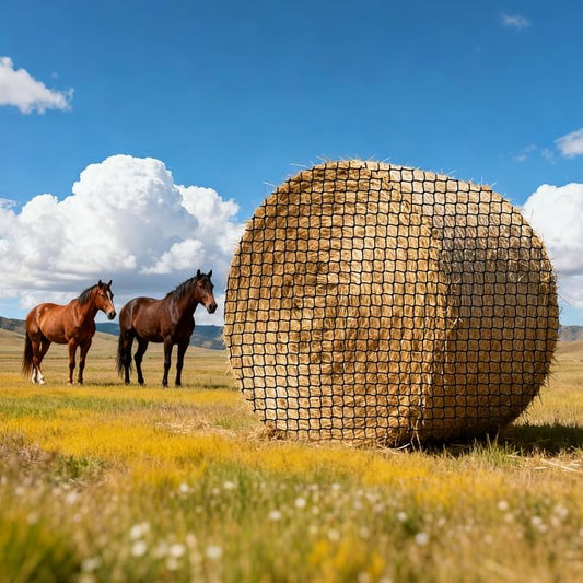 VEVOR Round Bale Hay Net, 5.91 x 5.91 x 5.91 ft, 1.65 inch Holes, PE Material, Knotless Design, with Zip Ties, Needle Shuttle, Repair Twine and Storage Bag, Slow Feeder Round Bale Net for Horses