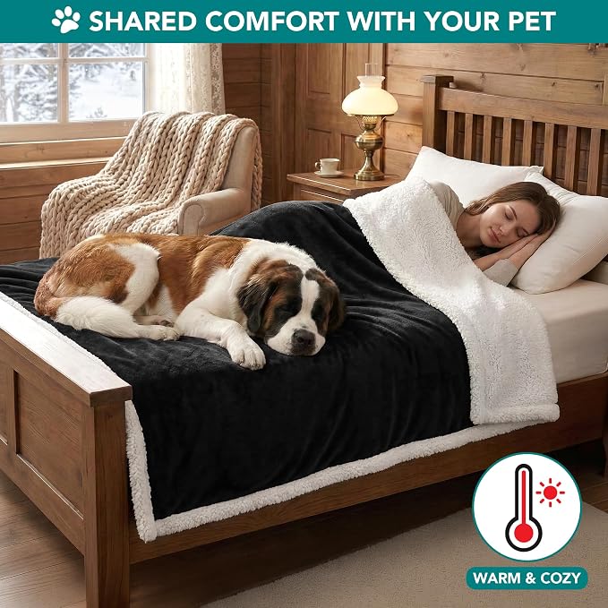 PetAmi Dog Blanket for Small Medium Dogs Cats Puppies Kittens, Soft Sherpa Fleece Pet Blanket Throw, Reversible Plush Couch Cover Protector for Crate Carrier Chair, Machine Washable, 40x29, Black