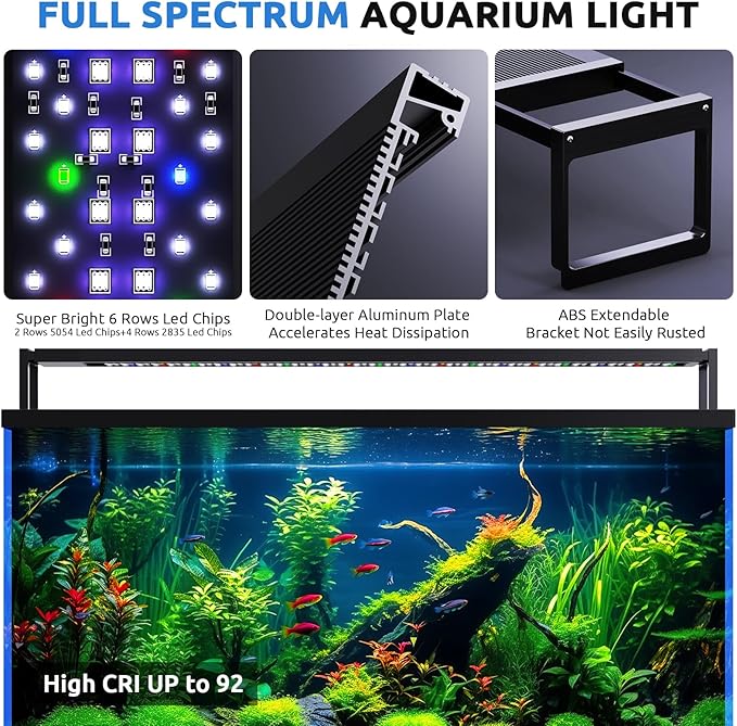 SEAOURA 24/7 LED Aquarium Plant Light for 18-24 Inch Fish Tank, Auto On Off with Timer, 9 Colors, Adjustable Brightness, Daylight & Moonlight Mode, Full Spectrum Fish Tank Light for Plants