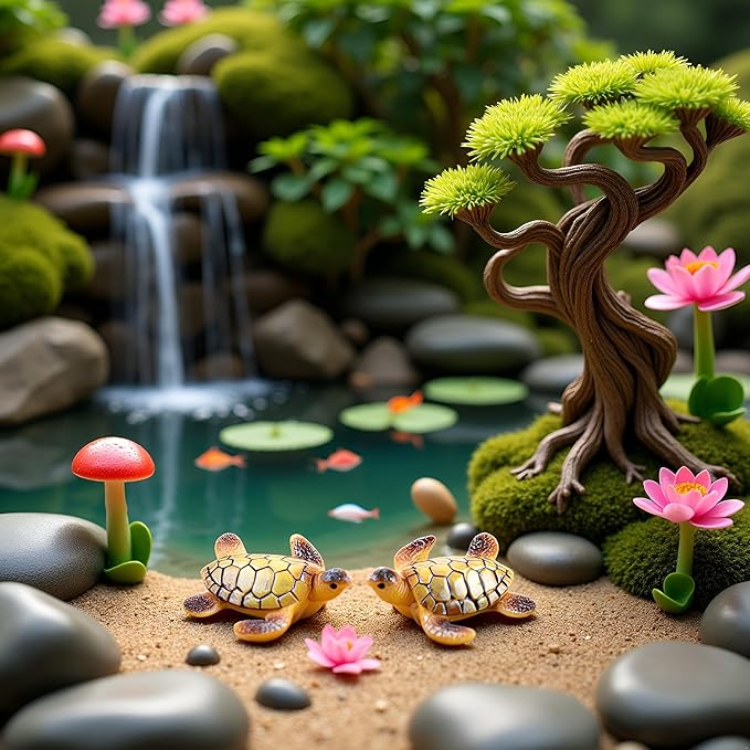 Jowxsx 2Pcs Micro Landscape Mini Turtle Resin Miniature Figurines Ornament for Aquarium Garden Bonsai Home DIY Decoration