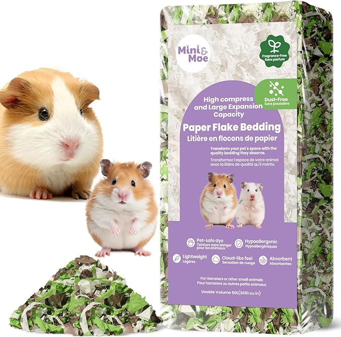 Hamster Bedding: Odor Control and Dust-Free Moisture Absorbent Natural Paper Small Pet Bedding - for Hamsters, Pigs, Guinea and Rabbits, 12 Liters