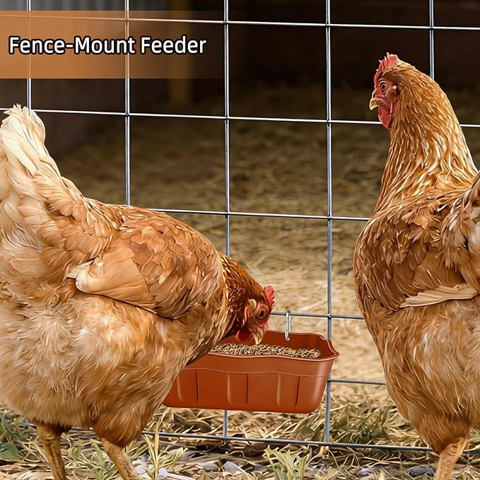 Hanging Chicken Feeders,Duck Feeder Waterer,Small Feed Trough 1.3 Quart 6 Pack,Hanging Fence Feed Trough for Poultry,Terracotta